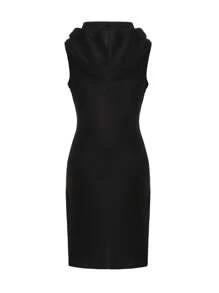 Abito corto da donna, abito con cappuccio senza maniche con tasche, abito casual e comodo aderente per signore, adatto per primavera/estate