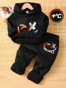 2 pièces Ensemble sweat-shirt à capuche et pantalon décontracté, décontracté et confortable pour garçons, avec des motifs d'expression amusante. Convient pour les voyages, l'école et les rassemblements quotidiens. Tenues essentielles d'automne et d'hiver pour la rentrée scolaire