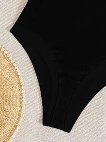 SHEIN Swim One-Piece Solid Color Square Neck Swimsuit, Vacation & Beach