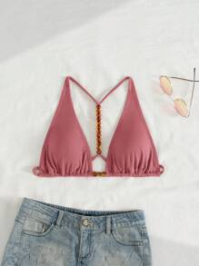 Swim Chiccia 女士度假海滩比基尼上衣，彩色拼接材质 - 粉色 - 查看 1