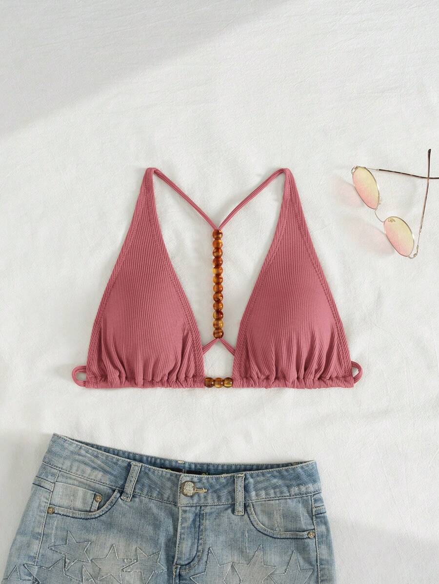 Swim Chiccia 女士度假海滩比基尼上衣，彩色拼接材质 - 粉色 - 查看 1