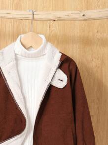 SHEIN Young Boy 1pc Teddy Lined Hooded Coat - Brown - View 6