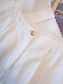 Franclia Elegant Fashion Gold Button White Blazer Vest & Shorts 2 Pieces Set For Women