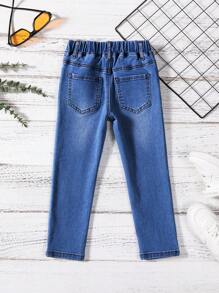 Young Boy Relaxed Distressed Tapered Fit Jeans - Dark Wash - View 2