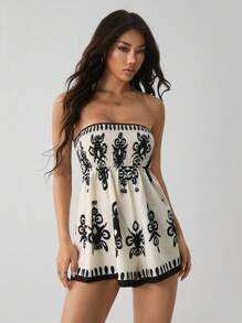 SHEIN PETITE Mono estilo vintage con estampado para mujer para vacaciones - Multicolor - Ver 6
