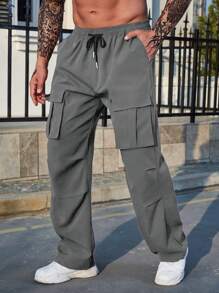 Manfinity Homme Loose Men's Flap Pocket Side Cargo Pants - Grey - View 3