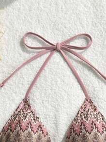 Swim Vcay Women's Specialty Fabric Shell Pendant Lace-Up Backless Top For Summer Beach Vacation - Pink - View 6