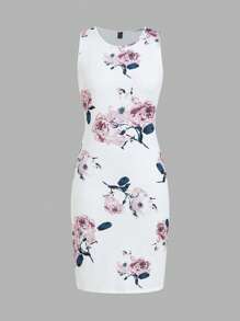 Ellevyn 2pcs Set: Women's Elegant Floral Print Bodycon Dress And Pink Knit Mid-Sleeve Cardigan, Suitable For Dates, Commute, And Daily Wear