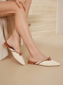 MOTF PREMIUM 女士时尚简约方头蝴蝶结装饰平底鞋