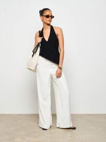 AiiRZ Pantalones palazzo de lino de pierna ancha y corte a medida para resort, elegantes pantalones de oficina para uso formal y de trabajo, de ajuste relajado y calidad premium, estilo veraniego