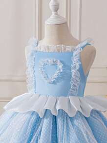 Glamorique Kids Invitată la nuntă Pageboy Fată de flori, Fetiță, Rochie de prințesă, Tiv din dantelă albastră fără mâneci, Țesătură din dantelă cu puncte, Țesătură cu textura satinată, Rochie superbă de petrecere de festival, Ocazie specială, Purtări zilnice, Spectacol pe scenă, Orientul Mijlociu, Europa și America