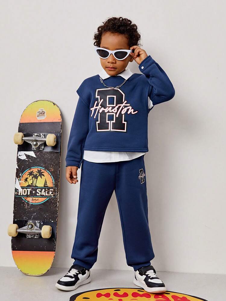 Young Boy Letter Graphic Tank Top & Tee & Sweatpants
