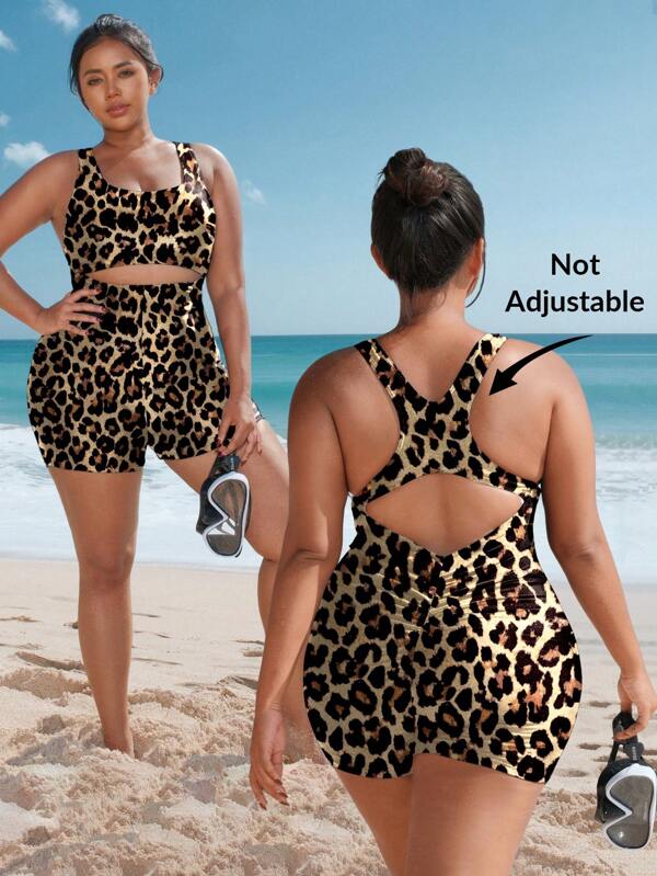 Swim SPRTY Costum De Baie Femei Dimensiuni Plus Leopard Print Cu Pantaloni Scurt, Pentru Vacanta La Plaja Vara