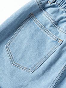 Teenage Girls Asymmetrical Design Snug Fit Casual Denim Skirt Shorts - Light Wash - View 6