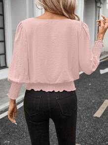 SHEIN LUNE Women's Casual Solid Color Roll Sleeve Blouse, Basic Autumn/Winter Clothing For Daily Wear,Casual - Pink - View 2