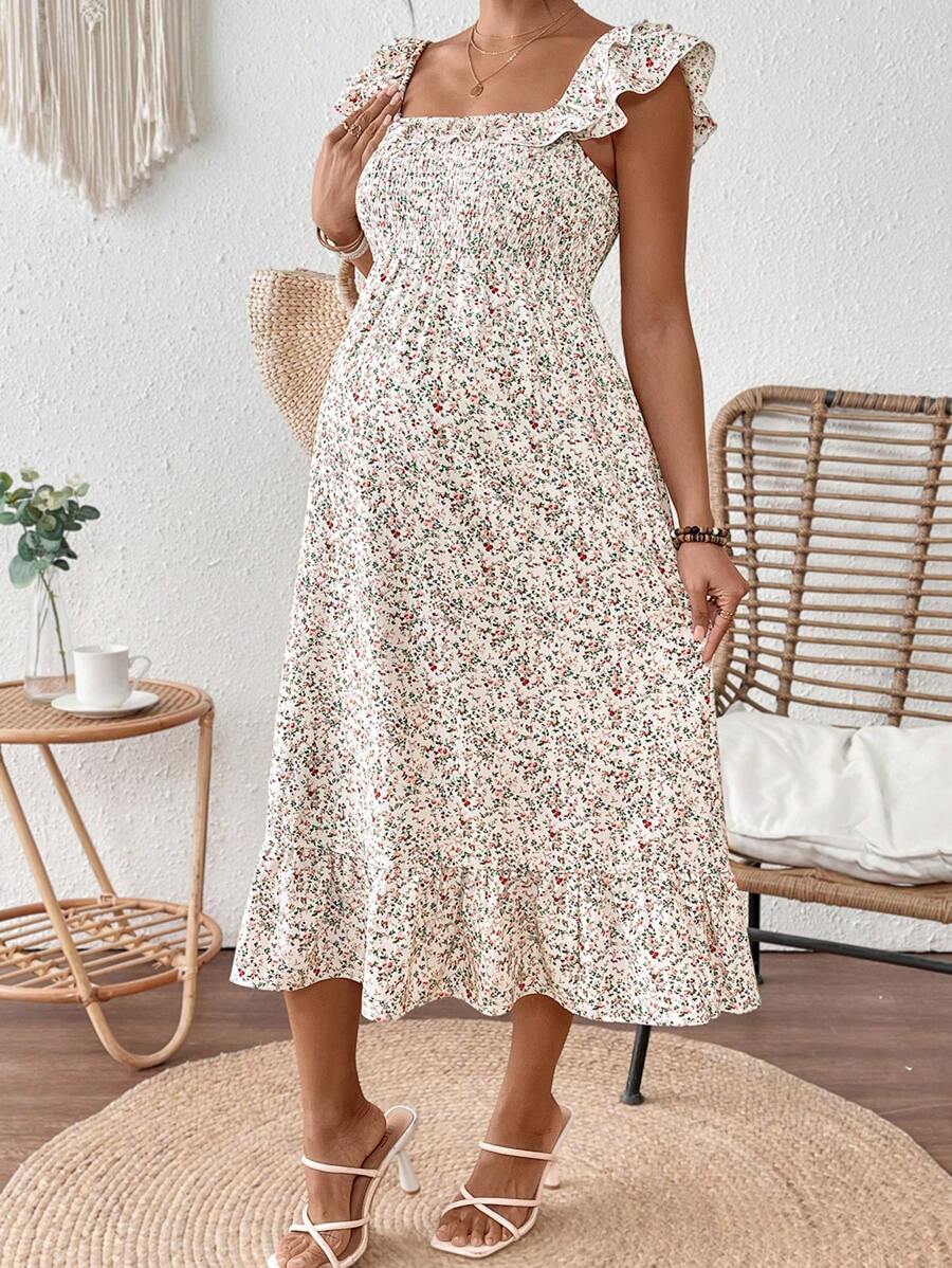 SHEIN Ditsy Floral Square Neck A-Line Maternity Dress, Minimalist Fashion, Suitable For Summer - Multicolor - View 1