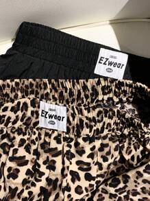 Comfortcana 2件套加大码女式黑色豹纹工装短裤套装 - 彩色 - 查看 7