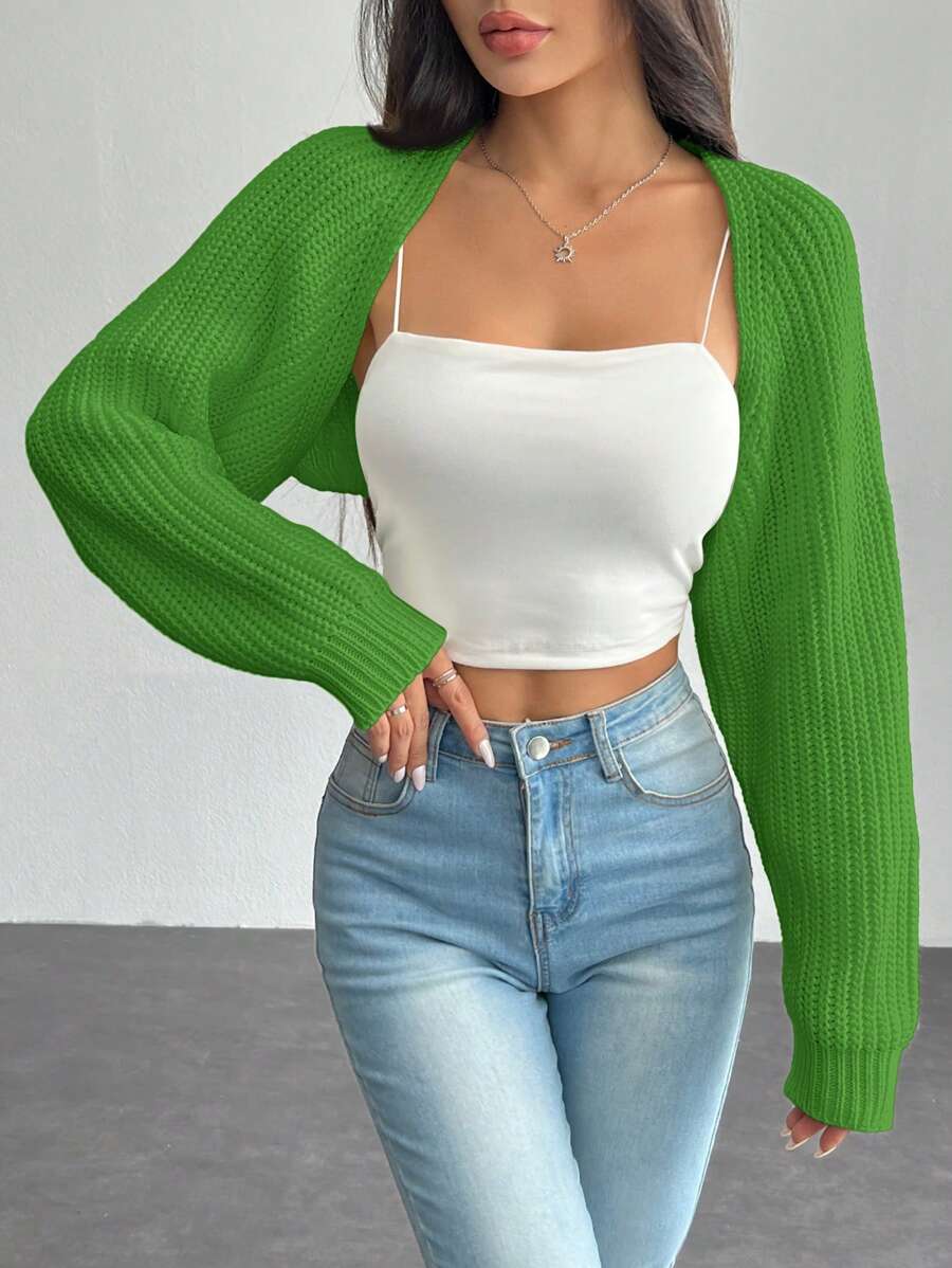 SHEIN PETITE Balletcore Ribbed Knit Raglan Sleeve Shrug Crop Cardigan Without Cami Top