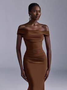 Elitara Elegant Off-Shoulder Ruched Mermaid Hem Dress, Suitable For Weddings, Events, Parties, Honeymoons, Bridesmaids (Adult)