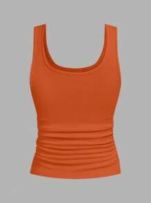 Slaydiva 2pcs Black & Orange Buttoned Criss-Cross Back Pleated Summer Tank Tops For Women Back To School - Multicolor - View 6