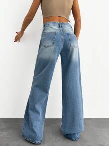 EURMUSE JEAN VINTAGE LAVÉ TAILLE BASSE JAMBE ÉVASÉE - Jean clair - Voir 2