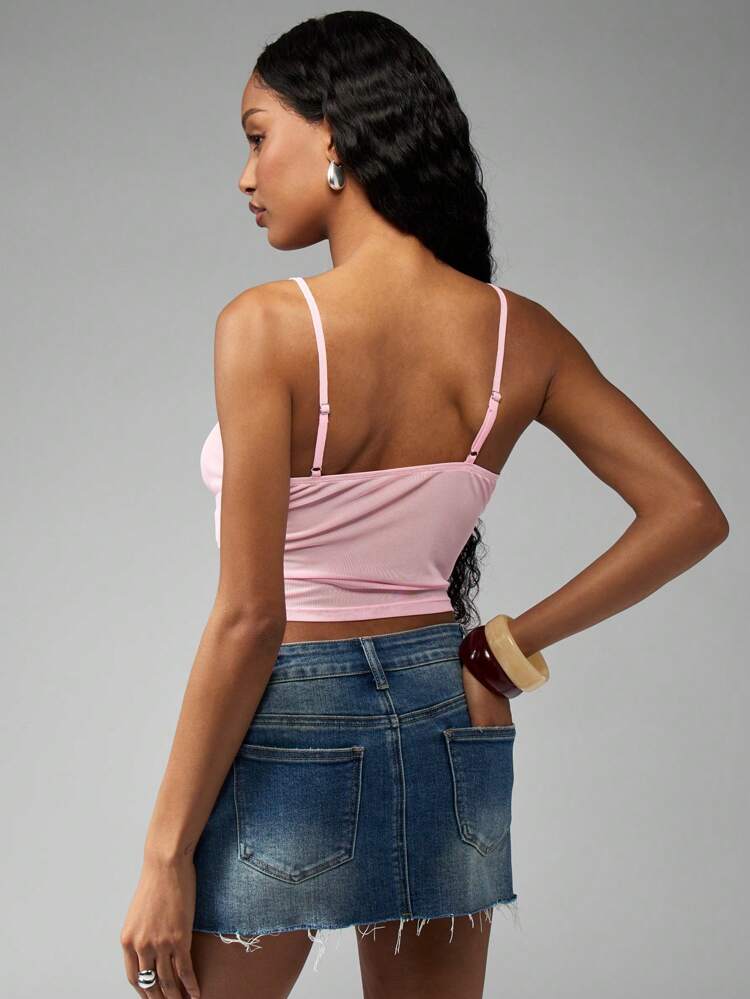 MISSGUIDED Vorne gebundenes Träger Top aus geripptem Stoff, Sommer Crop Tank im Bustier Stil, Spaghetti Träger, geraffter Vorderteil, ärmellos, grundlegendes Essentiell Festival Y2K Stil Camisole