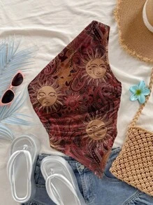 Soleia Casual Minimalist Sun Print Loose Top, Suitable For Summer Ladies Boho - Burgundy - View 8