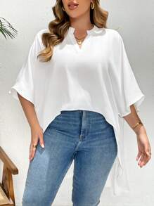 SHEIN Essnce Plus-Size Blouse, Asymmetric Blouse, White Blouse, Loose And Comfortable Blouse, Spring Vacation Blouse, Spring Outing Blouse, Ladies' Outings Blouse,Going Out Tops Women Cute Tops Summer Outfits For Women Cute Summer Tops