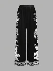 Swim Oasis 女士花卉印花连体泳衣（带罩衫和长裤），度假/休假 - 黑色 - 查看 5