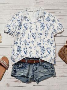 Chiquease Áo cánh tay ngắn họa tiết hoa cổ chữ V giản dị dành cho nữ, mùa hè - trắng - Xem 1