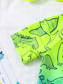1件男婴渐变恐龙印花拉链连体泳衣（兄妹装，2件套单独出售） - 彩色 - 查看 4