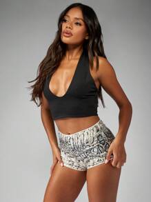 MISSGUIDED Designer Sequin Snake Print Hot Pants High Rise Festival Dance Performance Workout Athletic Booty Shorts Party Clubwear Summer Spring - Multicolor - View 5