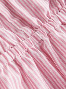 SHEIN MOD Women Square Neck Striped Tie Front Cropped Cami Top Paired With High Waist Striped Shorts - Pink - View 4