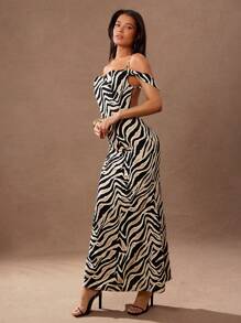 Hauture Women's Fashionable All-Over Print Open Shoulder Spaghetti Strap Dress - Multicolor - View 4