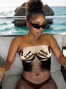 Slaydiva 休闲简约性感图案印花女式上衣，适合夏季