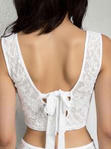 INAWLY Women Lace See-Through Sleeveless Top, Fashionable For Summer - White - View 1