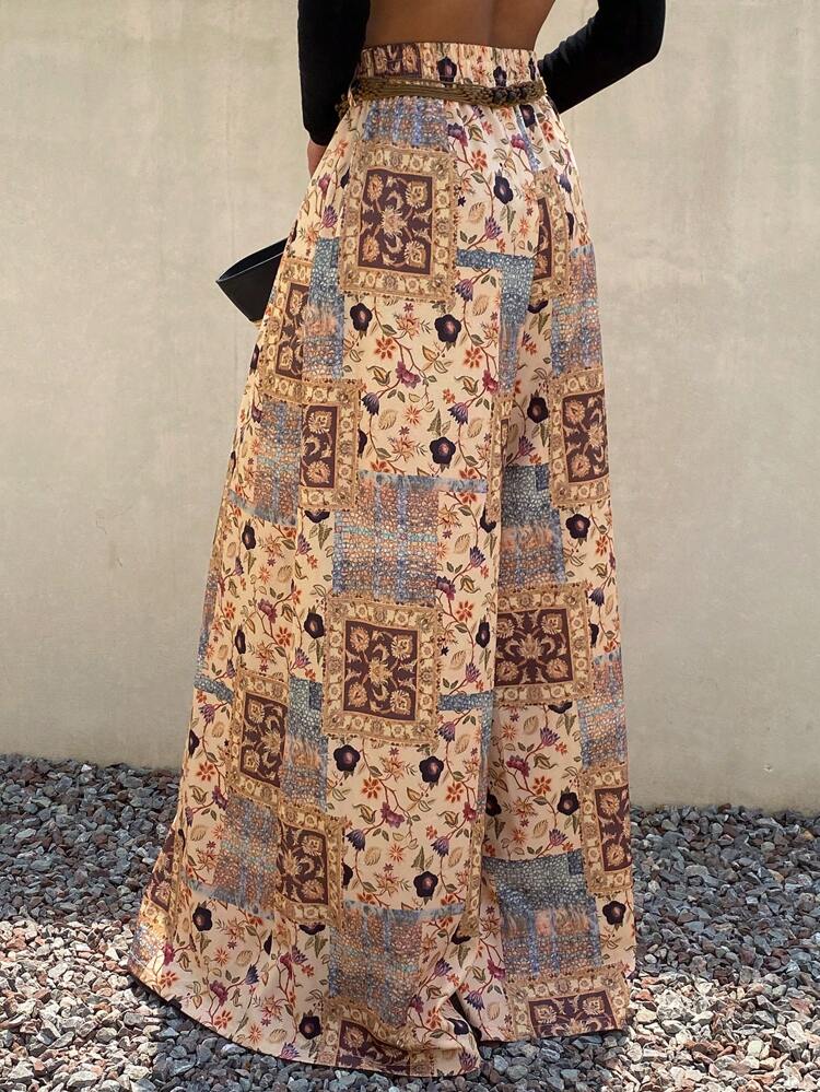 Bohemian Style Floral Print Wide Leg Maxi Pants For Women