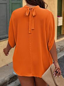 SHEIN LUNE Plus Size Plain Color Fashion Shirt, Suitable For Summer - Orange - View 2