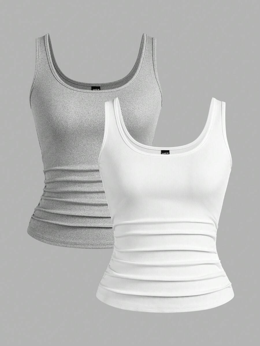 Slaydiva Nhiều bộ áo ba lỗ cổ tròn đen + trắng đơn giản thường ngày dành cho nữ - Nhiều màu - Xem 1