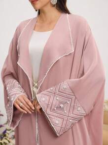 Al Najma Women's Elegant Pearl Studded Batwing Sleeve Arabian Abaya, Modest Robe - Pink - View 1
