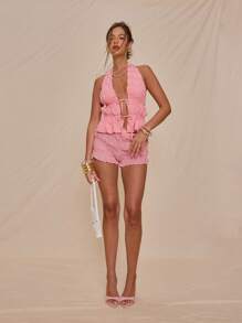 MUSERA Low Rise Fitted Ruched Micro Mini Shorts Only Summer Vacation Cute Elegant Sweert Escape - Red - View 2