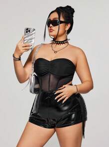 SHEIN ICON Women's Summer Fashionable Sexy Solid Color Low-Waist PU Leather Y2K Black Mini Shorts,Music Festival Fringed Shorts,Western Wear Women