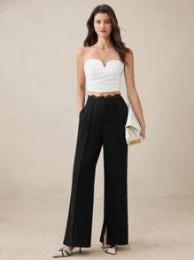 BizChic Sheer Lace Black Wide Leg Pants For Women, Modern Elegant Urban Commute Everyday Versatile 90s Retro Christmas New Year, Romantic Valentine's Day Party Beach Graduation Fashion Carnival Holiday Minimalist Suitable For Wedding Guest, Host, Date, Party, Concert, Brunch, Airport, Multi-Occasion - Black - View 3