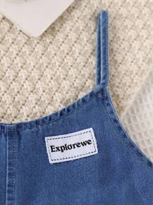 SHEIN 2 件装 Tween Girl 纯色短袖圆领 T 恤和吊带背心连衣裙套装 - 藍色 - 查看 6