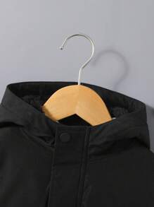 SHEIN Chàng trai trẻ 1 Miếng Chi tiết Patched thư Khối màu Lót nhiệt Áo trùm đầu - màu xanh lá - Xem 7