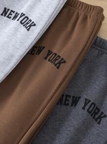 6 stuks/set Tween Boy Letter Printed Crewneck Sweatshirt en Broek