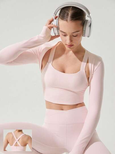 GLOWMODE Sutiã Esportivo FeatherFit™ com Alças Cruzadas, Bainha Curva, Baixo Impacto, Ioga, Uso Diário