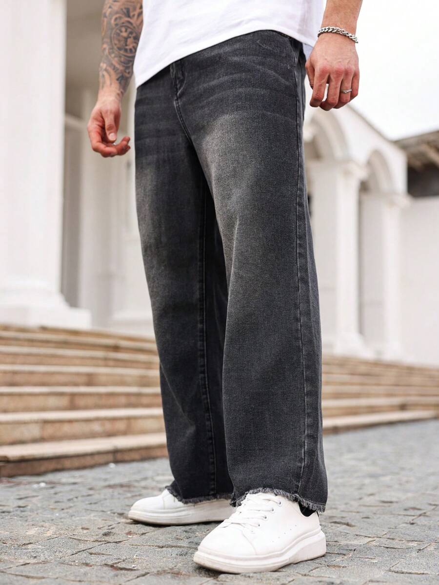 Manfinity Homme Men's Plus Size Black Denim Jeans: Casual Modern Style ...