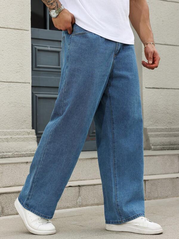 Manfinity Homme Men's Plus Size Casual Jeans: Loose Fit Wide Leg Denim Pants For A Modern And Comfortable Style Hang Out Going Out Commute Work Urban