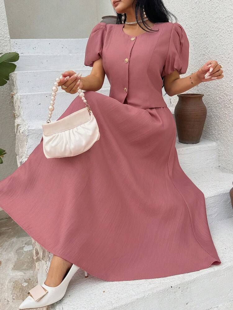 2pcs/Set Summer New Elegant Solid Color Music Festival Ladies Outfit